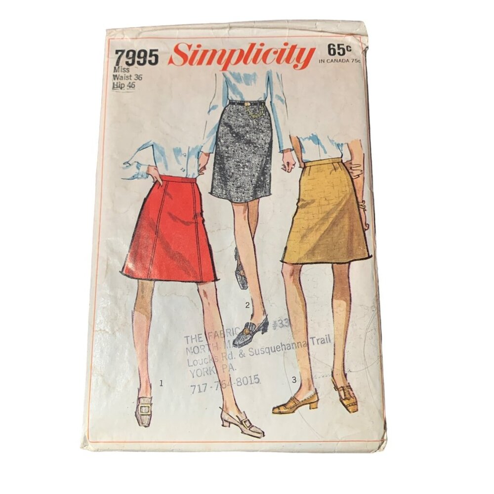 Simplicity 7995 Vintage 60s Misses Skirt Pattern Size Waist 36 uncut